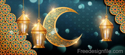 Ramadan kareem golden decor backgrounds vector 05