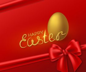 Red easter card with golden egg vector design