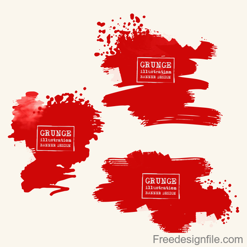 Red grunge ink splashes and stains vector 06