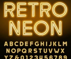 Retor neon alphabet with number vector
