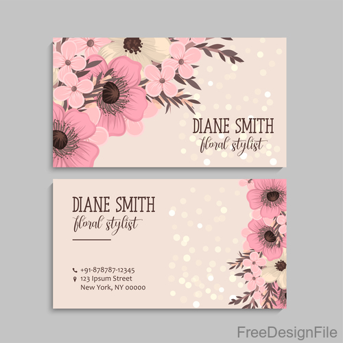 Retro flower with business card design vector 05