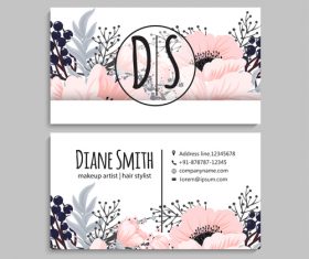 Retro flower with business card design vector 06