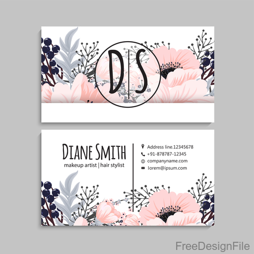 Retro flower with business card design vector 06