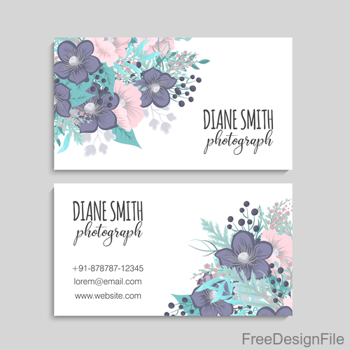 Retro flower with business card design vector 07