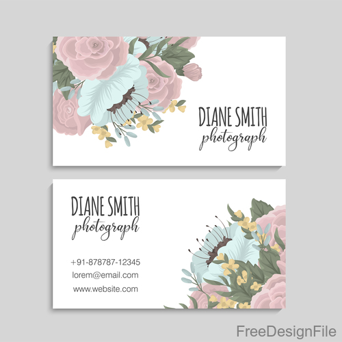 Retro flower with business card design vector 02