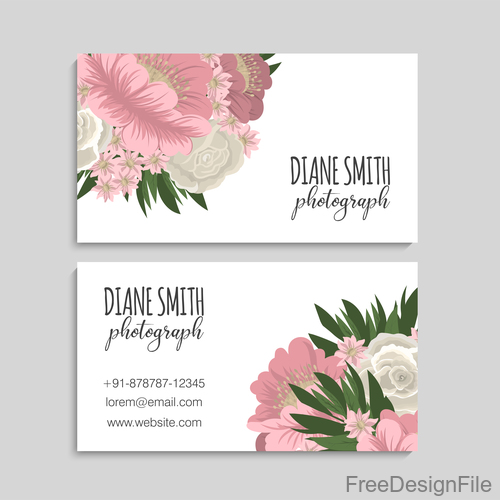 Retro flower with business card design vector 09