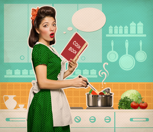 Retro woman in the kitchen Stock Photo 01