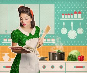 Retro woman in the kitchen Stock Photo 02