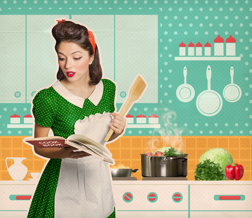 Retro woman in the kitchen Stock Photo 02