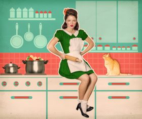 Retro woman in the kitchen Stock Photo 03