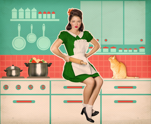 Retro woman in the kitchen Stock Photo 03