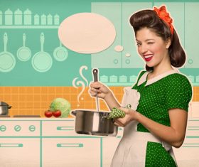 Retro woman in the kitchen Stock Photo 04