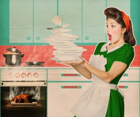 Retro woman in the kitchen Stock Photo 05