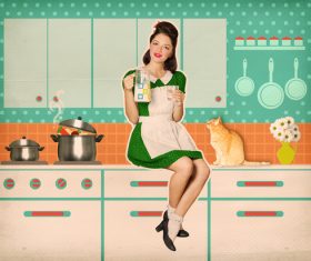 Retro woman in the kitchen Stock Photo 06