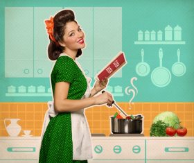 Retro woman in the kitchen Stock Photo 07