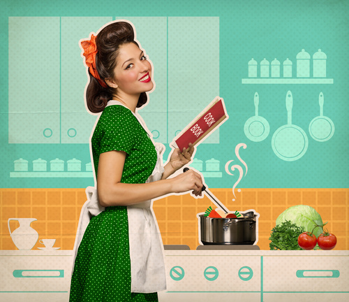 Retro woman in the kitchen Stock Photo 07