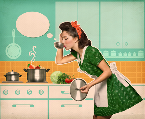 Retro woman in the kitchen Stock Photo 08