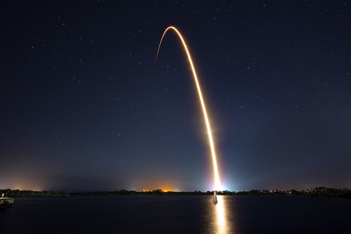 Rocket lifted off at night Stock Photo