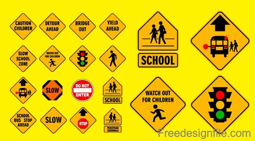 School traffic warning signs design vector