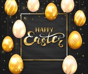 Set of golden Easter eggs on black chalkboard background vector