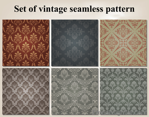 Set of vintage seamless pattern vectors 02