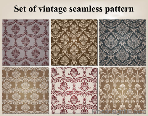 Set of vintage seamless pattern vectors 03