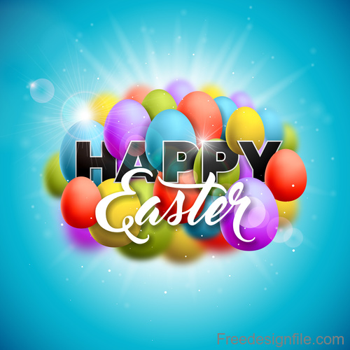 Shiny easter background with colored egg vector