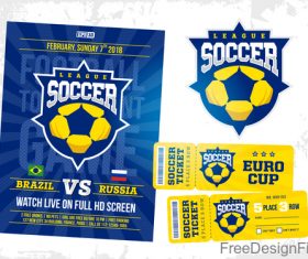 Soccer game ticket and flyer template vector 01