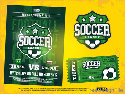 Soccer game ticket and flyer template vector 02