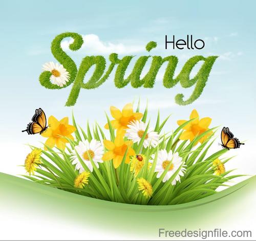 Spring flower background with butterflies vector