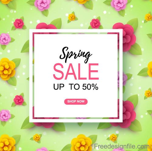 Spring flower pattern with sale design vector