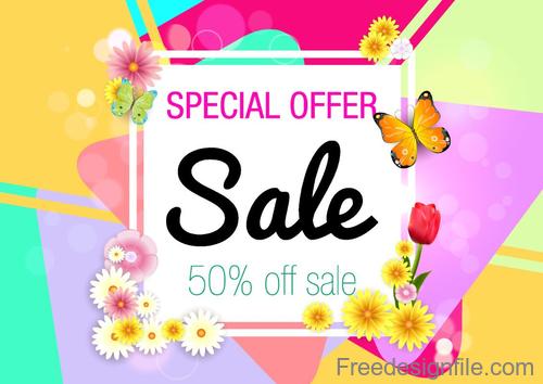 Spring flower with sale special offer design vector