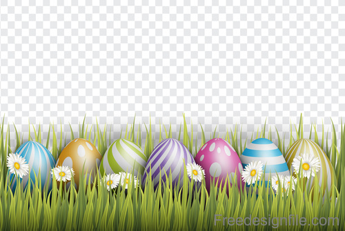 Spring grass with easter egg illustration vector 01