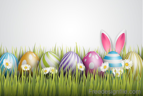 Spring grass with easter egg illustration vector 02