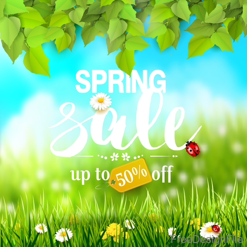 Spring outside background with sale vector