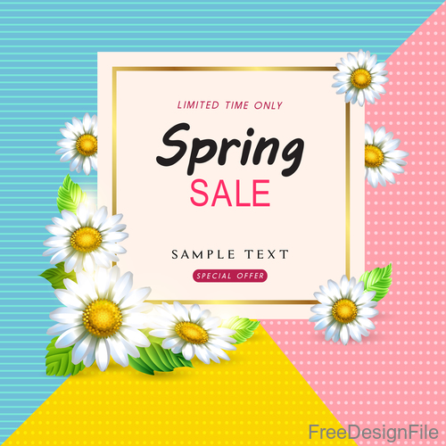 Spring sale design with white flower vectors 01