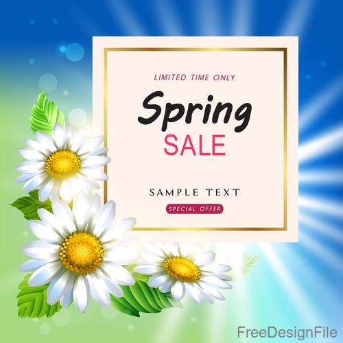 Spring sale design with white flower vectors 02