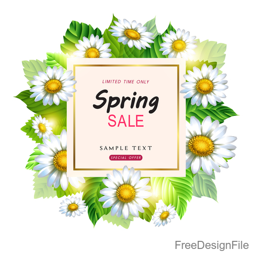Spring sale design with white flower vectors 03