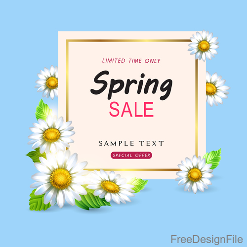Spring sale design with white flower vectors 04