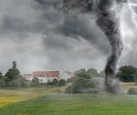 Stock Photo Tornado that raided farmland trees