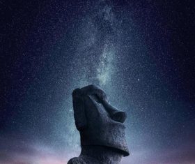Stone statue and starry sky Stock Photo