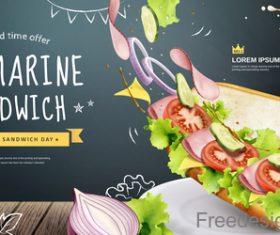 Submarine sandwich poster template vector