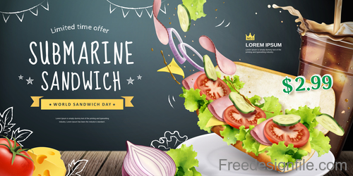 Submarine sandwich poster template vector