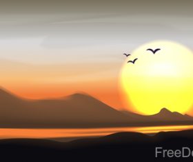 Sunset landscape with birds vector