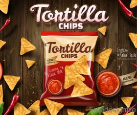 Tortilla chips advertisement poster template vector