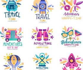 Travel logos hand drawn design vector 02