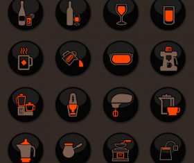 Utensils beverages glass button icons vector 01
