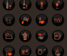 Utensils beverages glass button icons vector 02