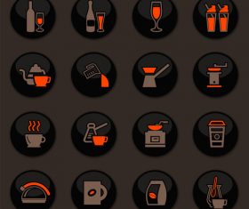 Utensils beverages glass button icons vector 03