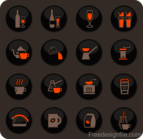 Utensils beverages glass button icons vector 03